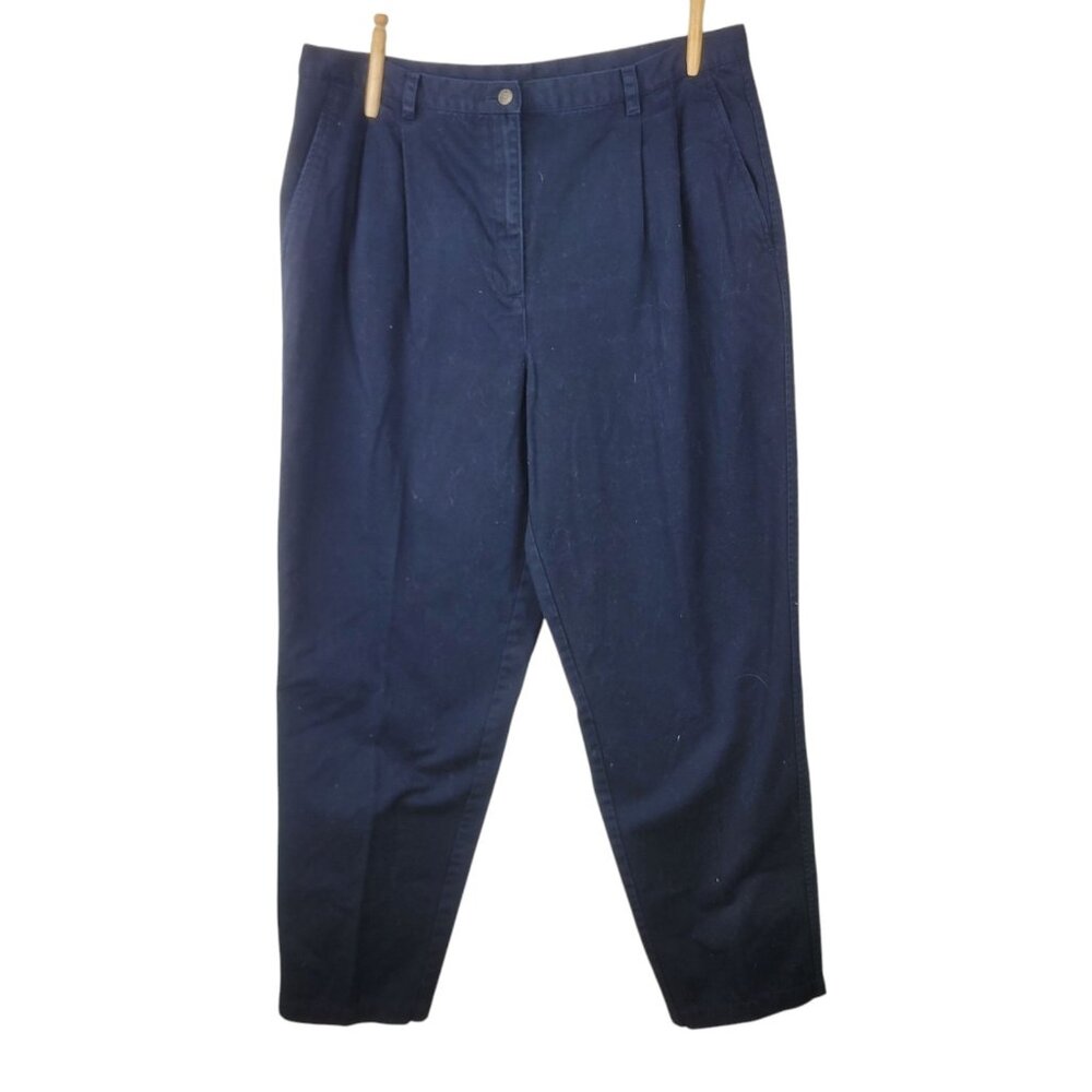 Vintage Lauren Ralph Lauren Pleat Front Pants Sz 16 35" Navy Blue Straight Leg